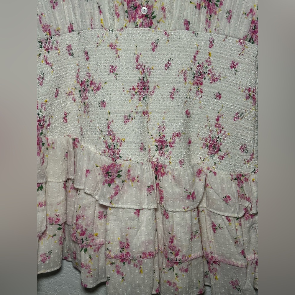 Loveshackfancy Smocked Keelin Floral White/Magenta Mini Women Dress Size M - Picture 9 of 15